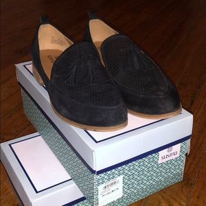 Black suede flats w/ tassels by Susina